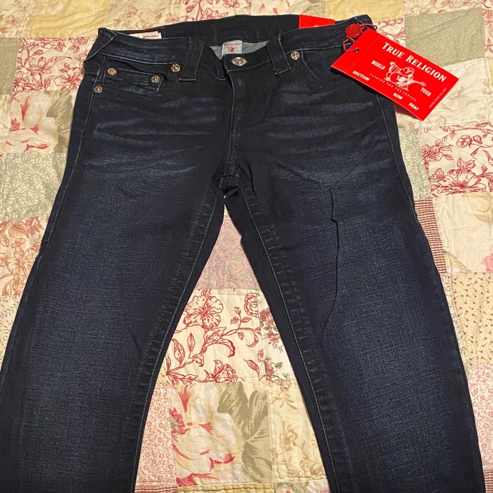 True Religion Women's Midnight Blue Stella Mid Rise Skinny Jeans Size 28